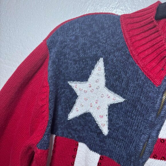 Vintage Tiara International Sz Medium American Flag Zip Up Sweater Patriotic USA - Picture 8 of 13